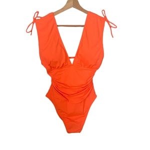 Orange Deep V One Piece Swimsuit Size S